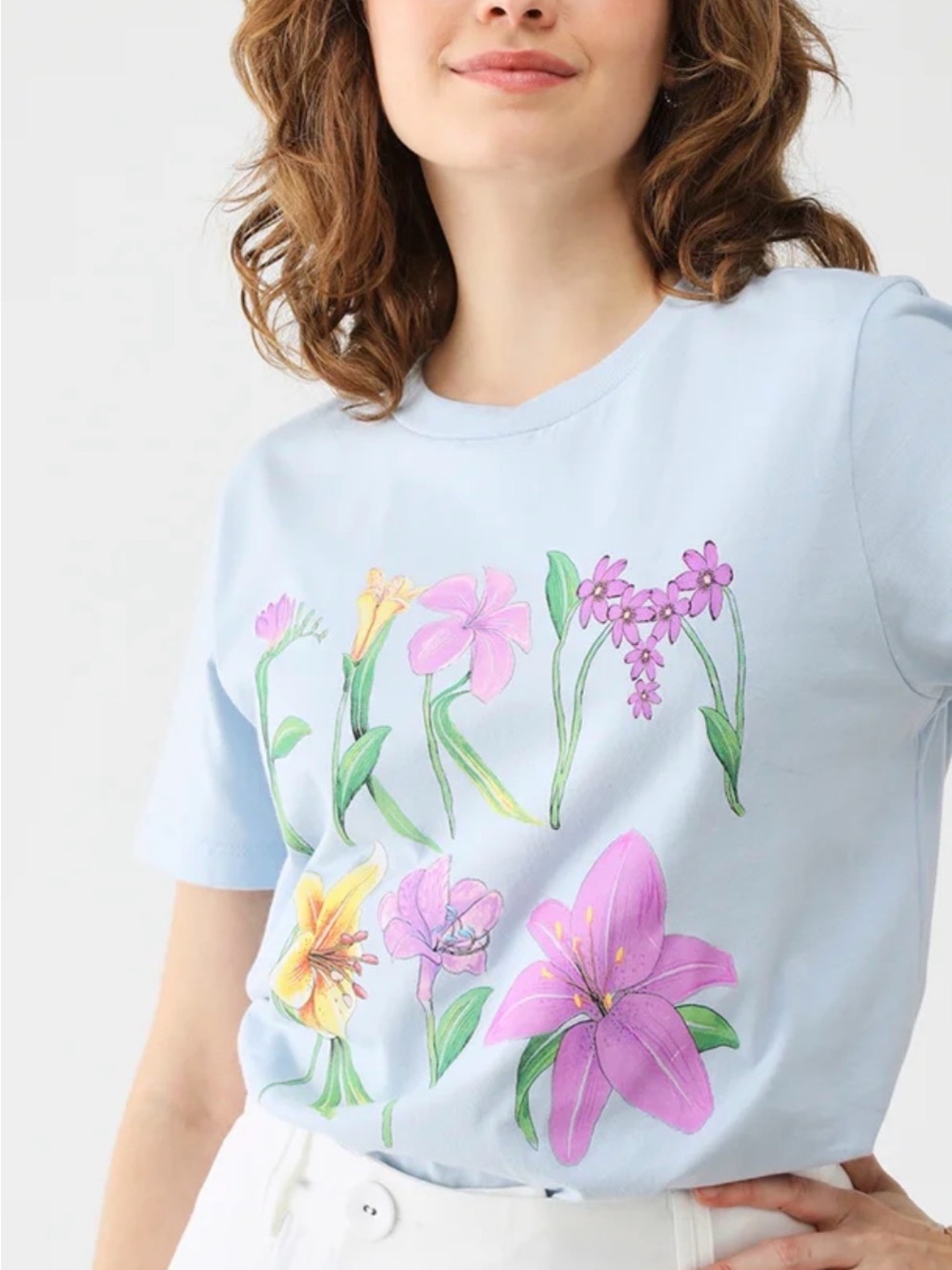 Farm Rio Floral Graphic Tee with Pink & Yellow Blooms